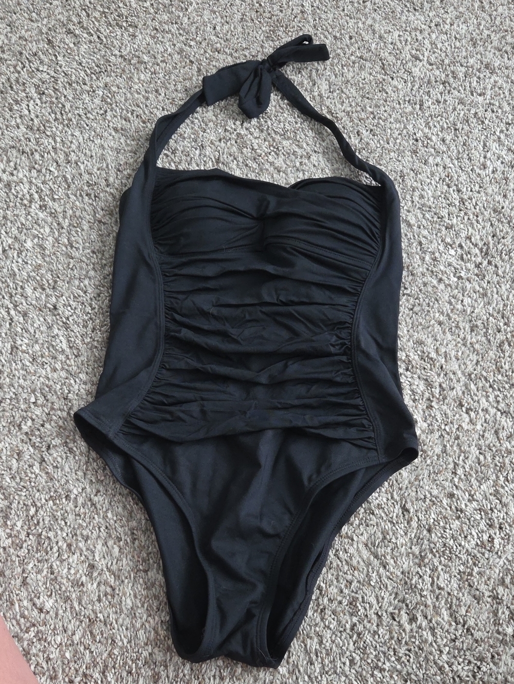 La Blanca Black Ruched Halter One-Piece Swimsuit